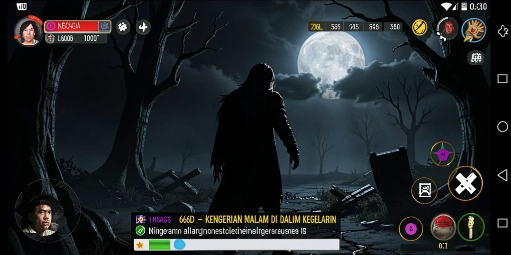 Screenshot menampilkan gameplay menyeramkan dengan suasana gelap.