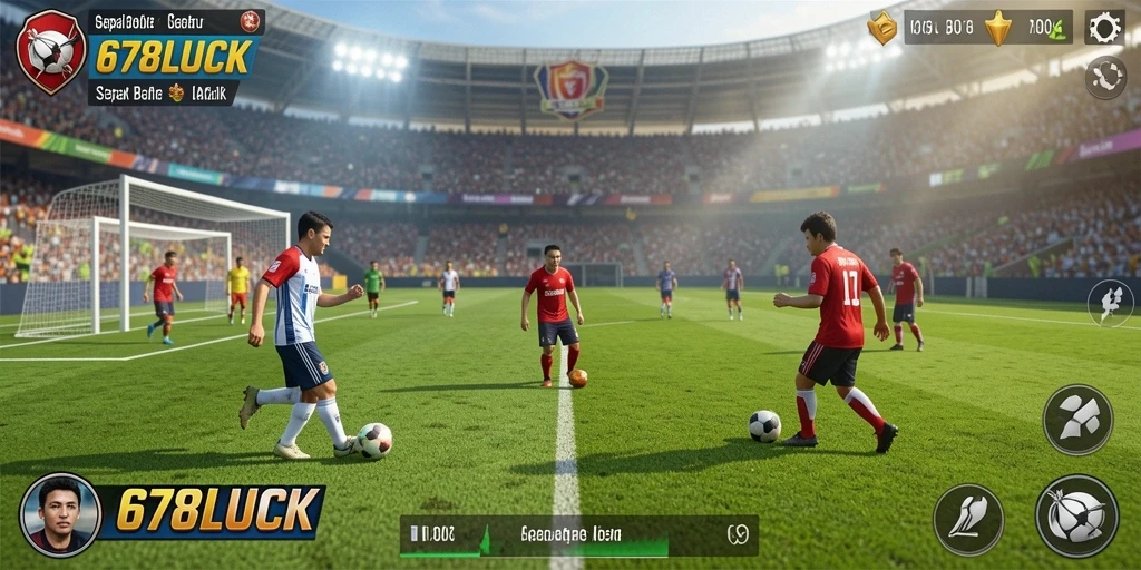 Tampilan gameplay 678LUCK dengan aksi sepak bola seru.
