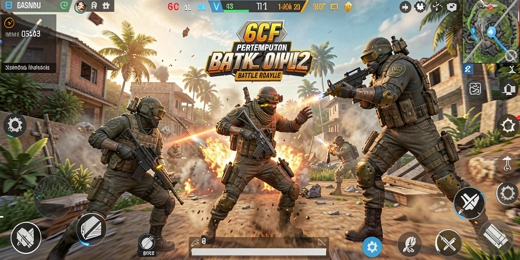 Tangkapan layar gameplay intens 6CF dalam pertempuran Battle Royale.