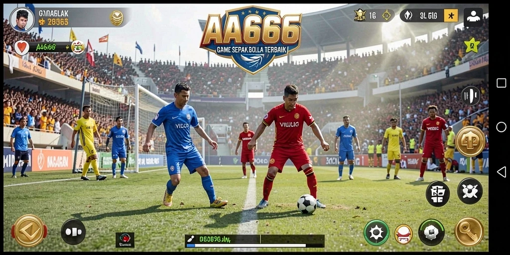 Screenshot gameplay AA666 yang menampilkan aksi seru di lapangan sepak bola.
