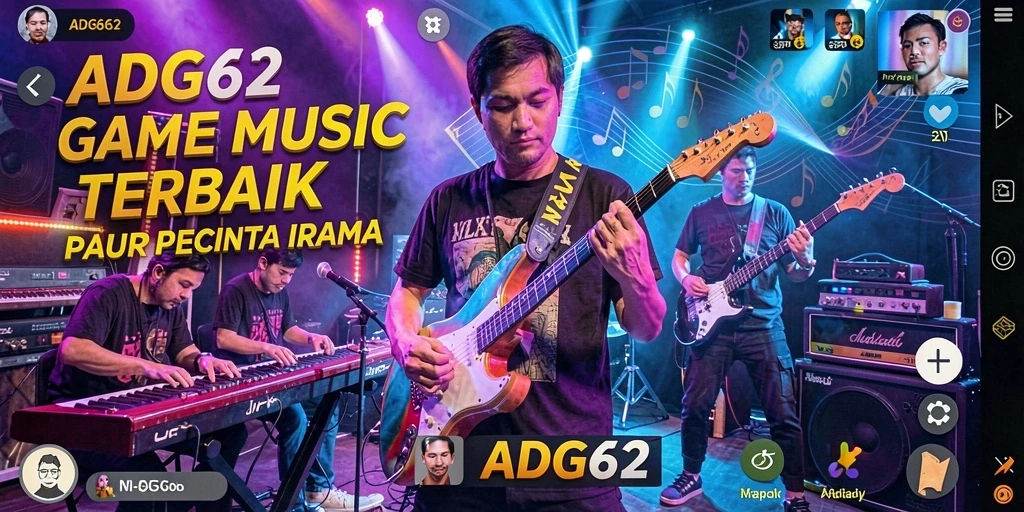 Tampilan gameplay <strong>ADG62</strong> yang menampilkan berbagai tantangan musik.
