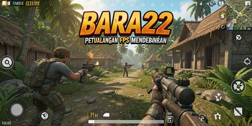 Tangkapan layar gameplay BARA22 dengan aksi tembak-menembak yang intens.