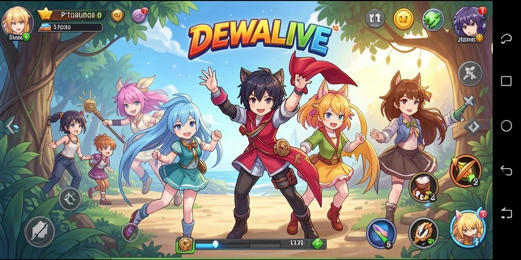 Gameplay DEWALIVE yang menampilkan karakter anime ikonik.