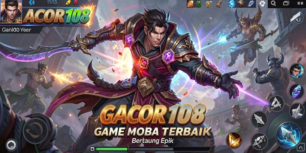 Screenshot GACOR108 menampilkan aksi seru dalam pertandingan MOBA.