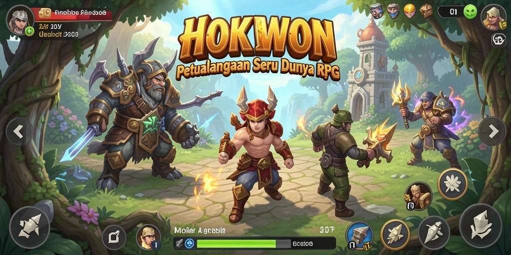 Screenshot gameplay HOKIWON yang menampilkan pertempuran epik dan petualangan mendebarkan.