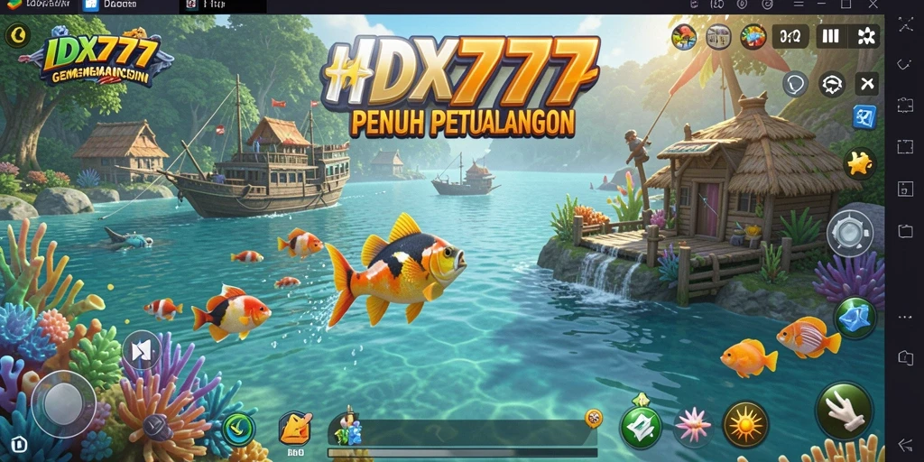 Tangkapan layar gameplay IDX777 menampilkan aksi memancing yang seru.