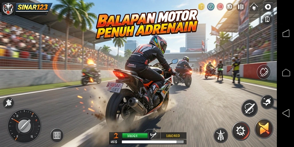 Tampilan gameplay balapan motor penuh aksi di SINAR123.
